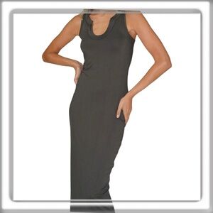 LNA Clothing GAIA Seamed Rib Tank Midi Dress Racerback Black Olive Size Medium